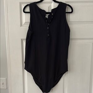 Black Sleeveless Button-Up Swimsuit